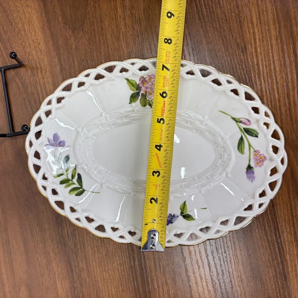 Lenox‎ Wildflower Basket Vanity Oval Tray Pate Ivory China Vintage 10